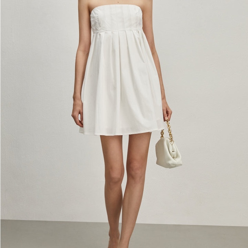 Commense White Strapless Mini Dress Large L Cotton Blend Structured Minimalist
